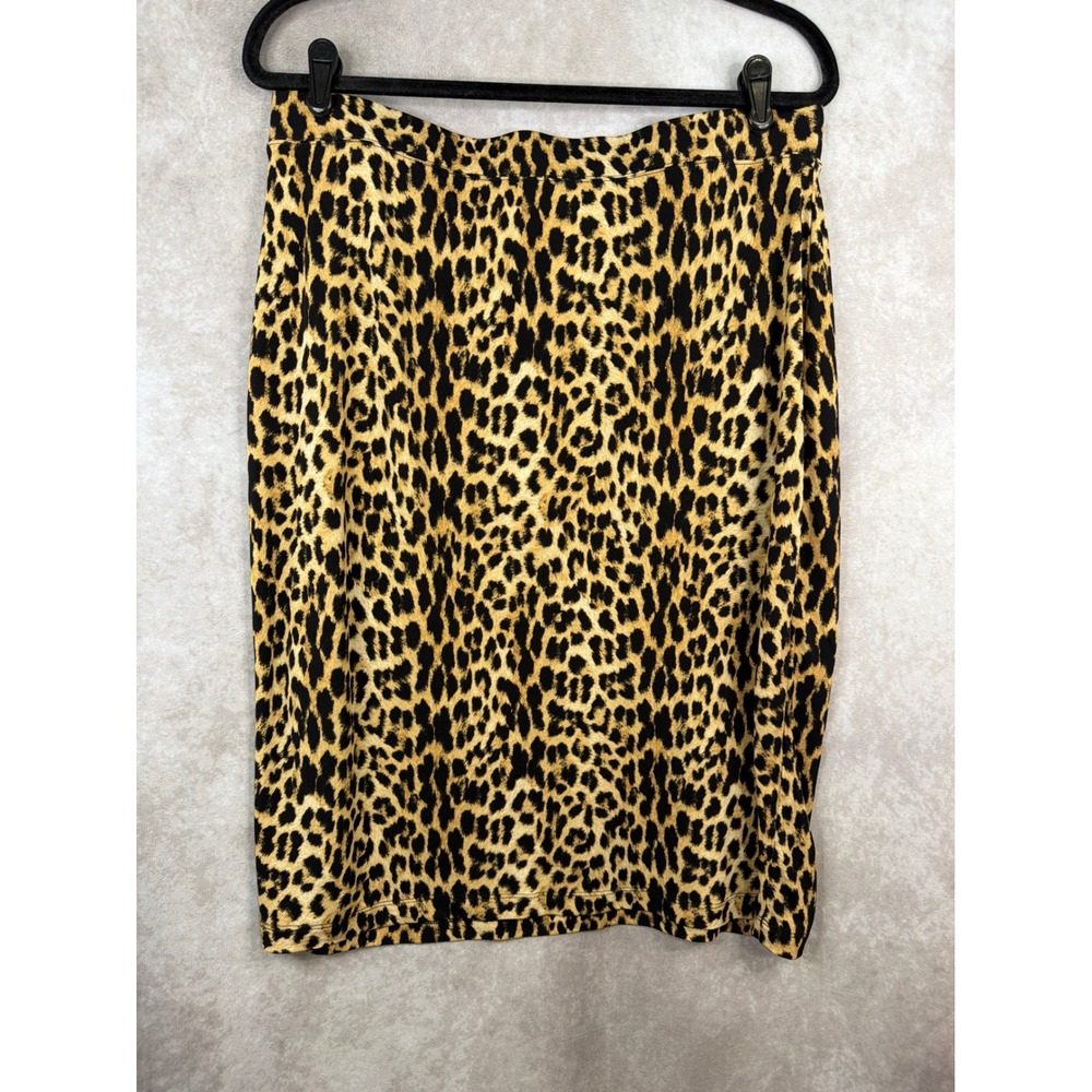 Y2K Jaclyn Smith Collection Skirt Womens Large Tan Leopard Print Pencil Midi